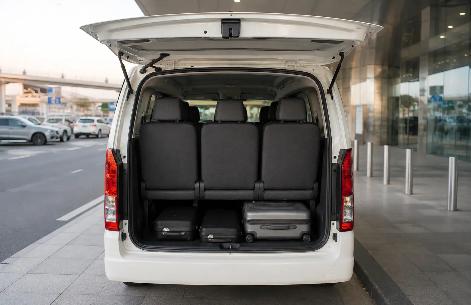 Rear luggage area of a 12 seater passenger van