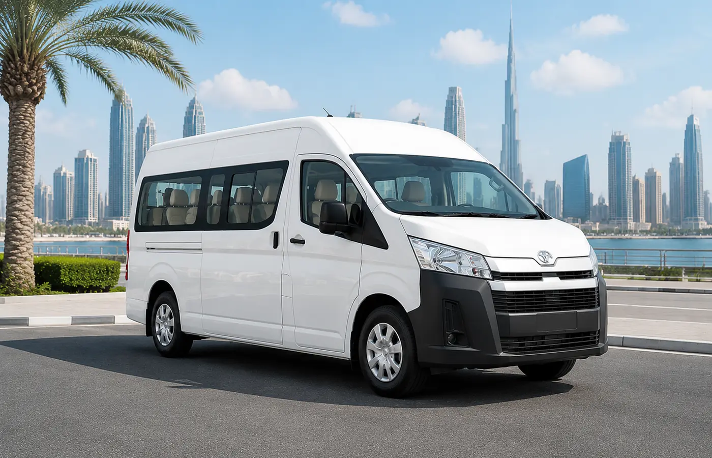 Front exterior view of a 13 seater passenger van