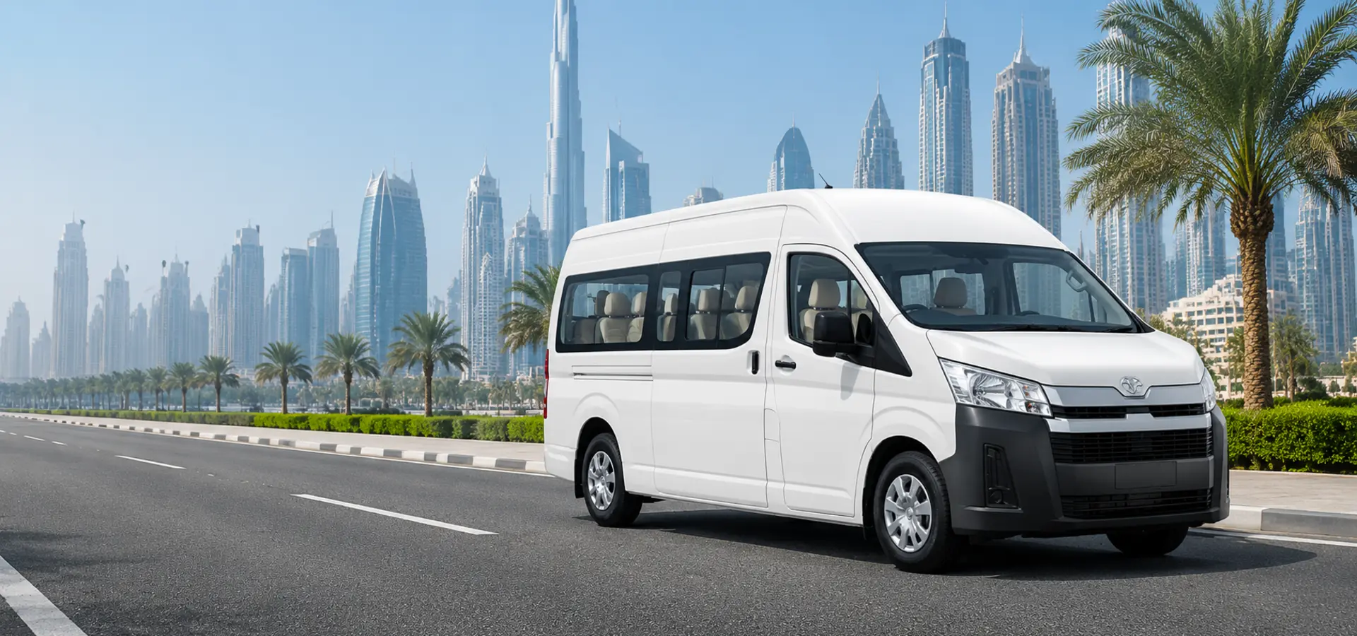 13 seater van with driver for group transport in Dubai