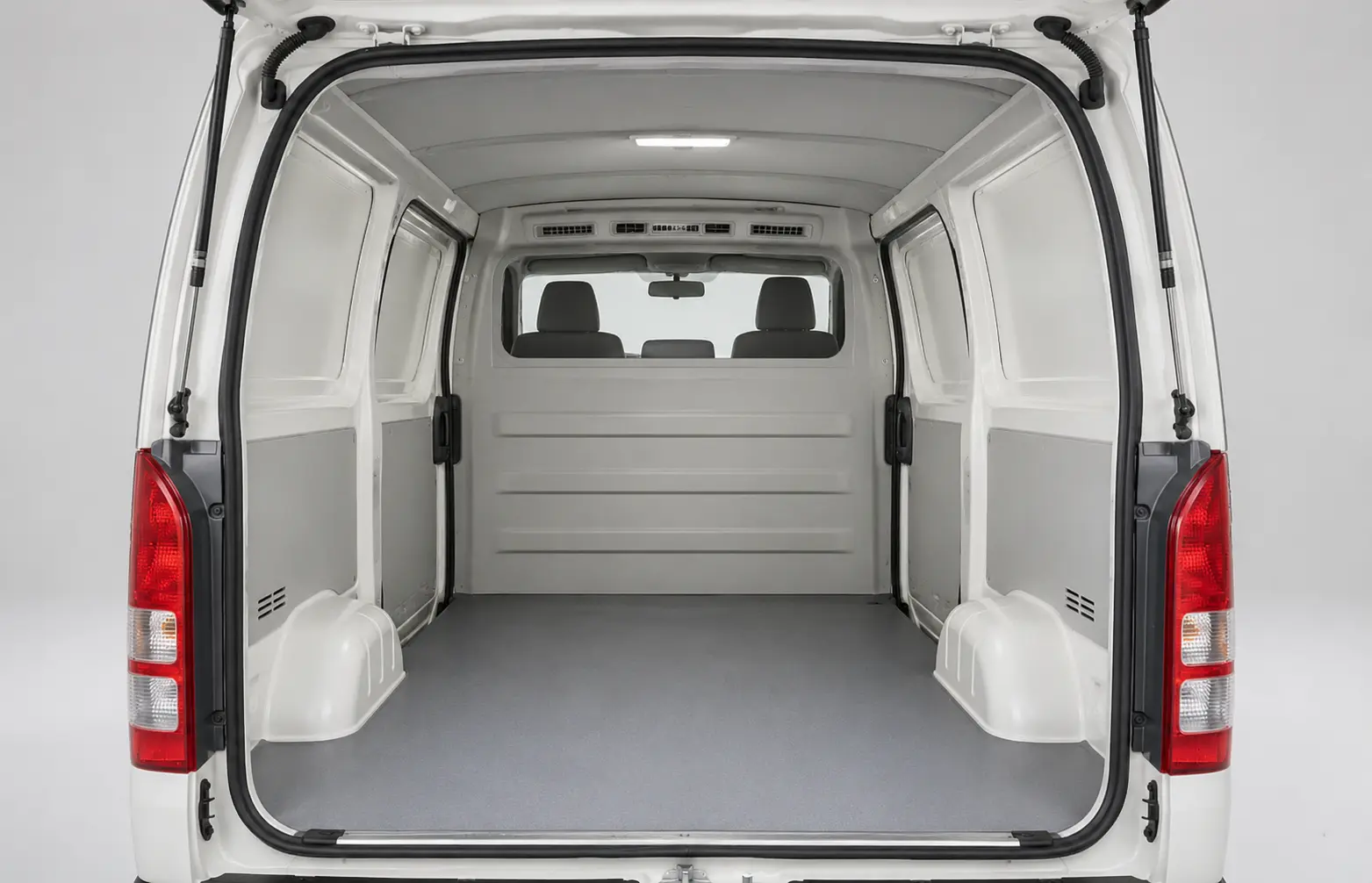 Cargo area and loading equipment inside a Dubai delivery van