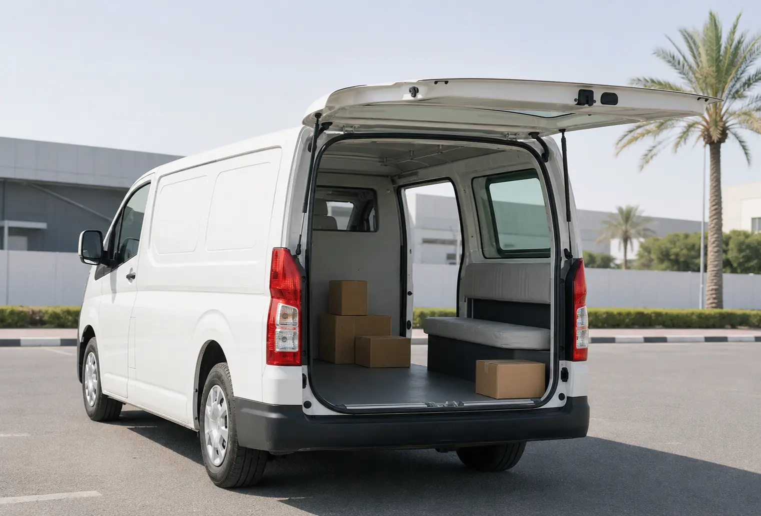 Rear loading doors and cargo access on a delivery van