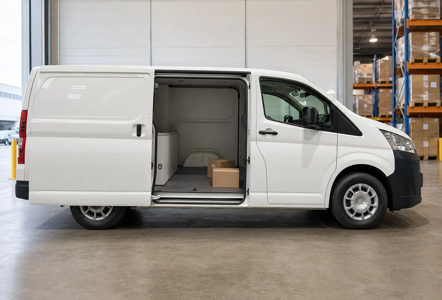 Side loading door access on a commercial delivery van