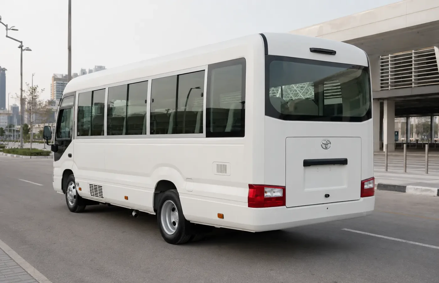 Side exterior view of a passenger minibus used for group transport