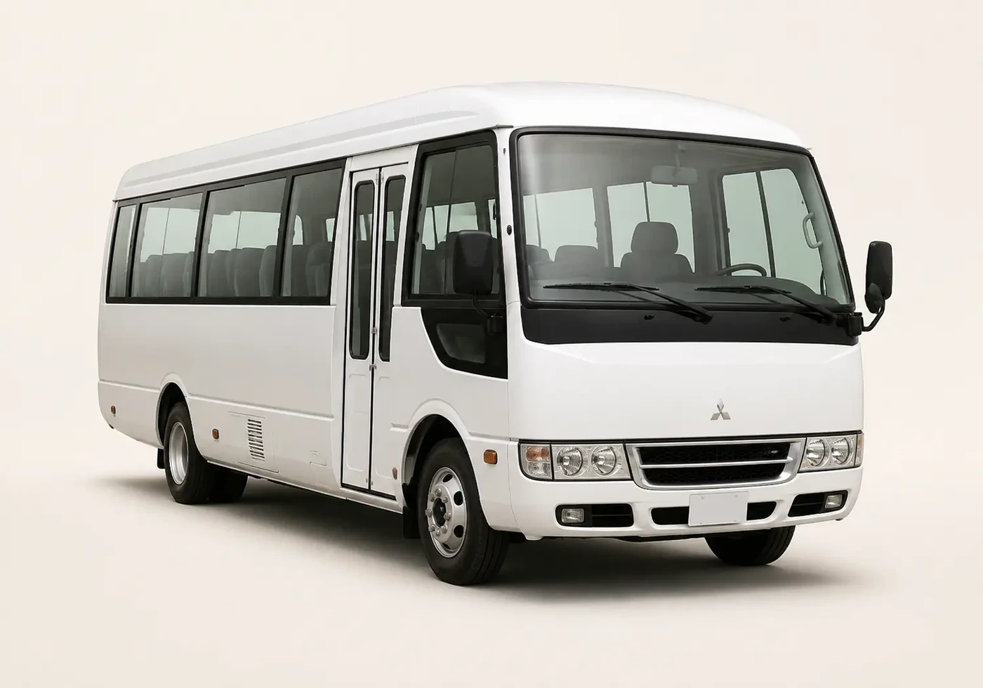 Mitsubishi Rosa passenger bus shown as a minibus comparison option