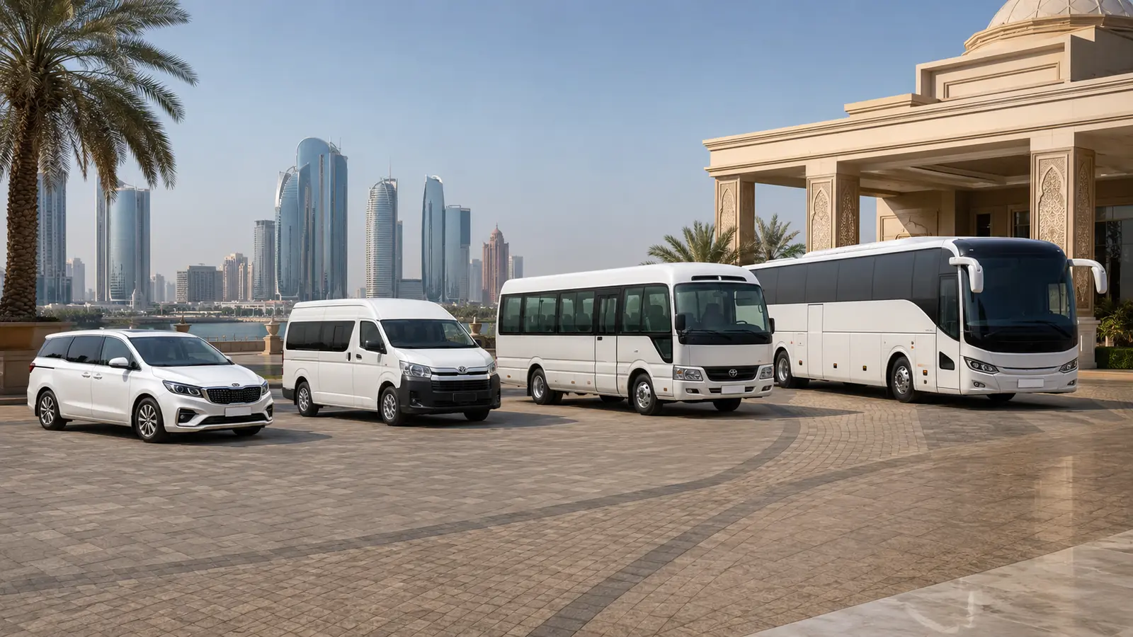 Bus World Abu Dhabi fleet lineup from vans to coaches
