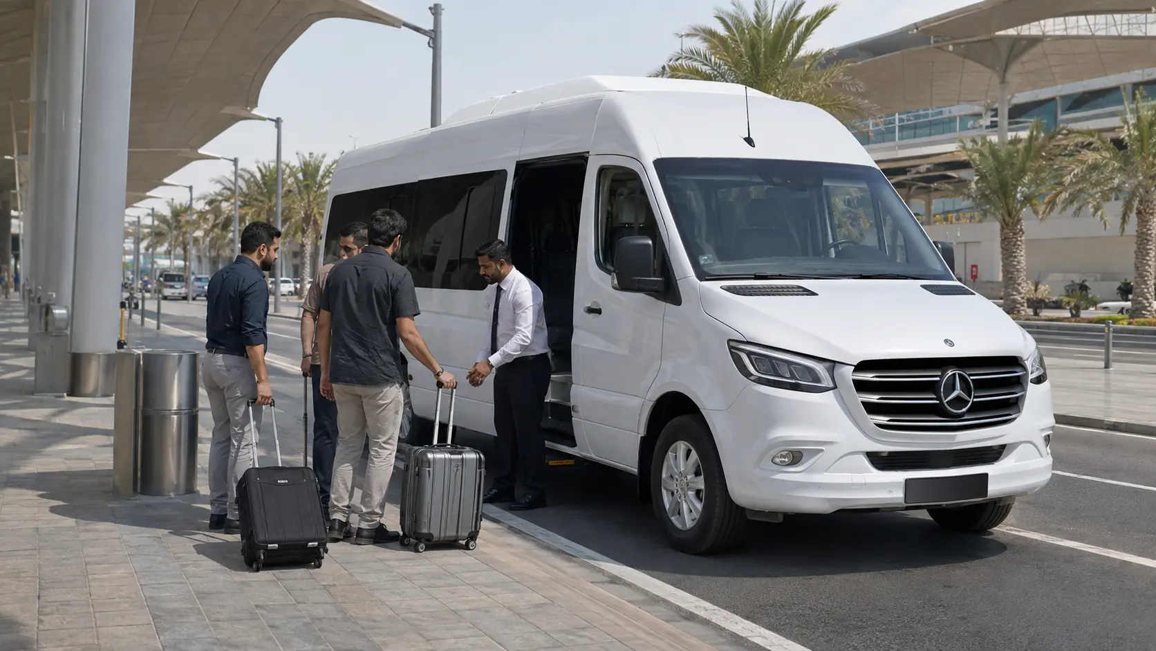 Group airport transfer bus near Dubai airport