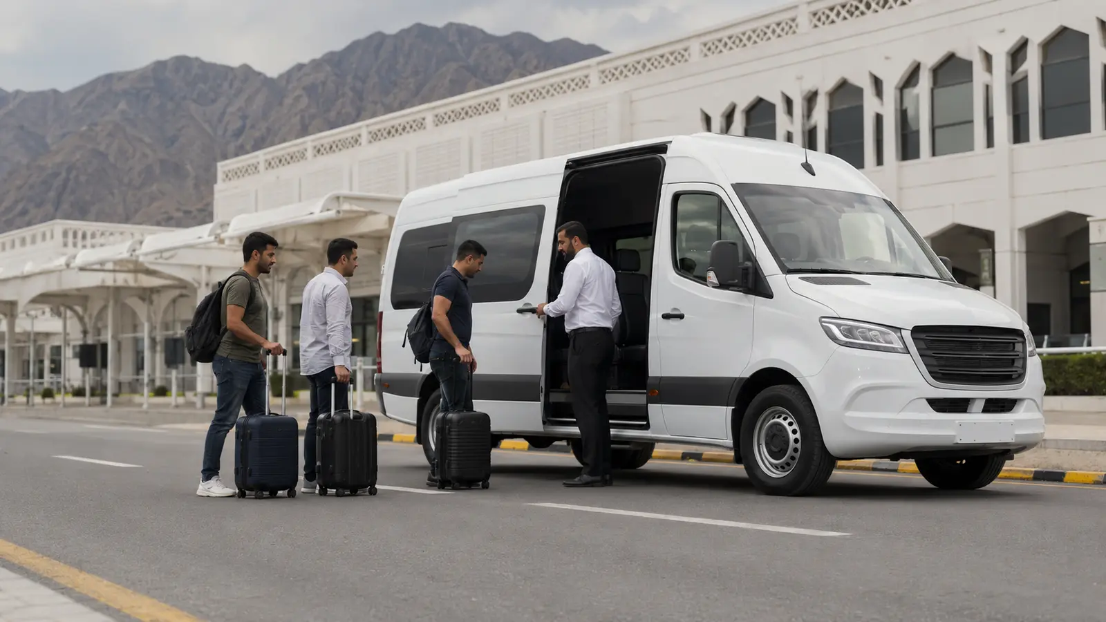 Group airport transfer bus near Fujairah International Airport