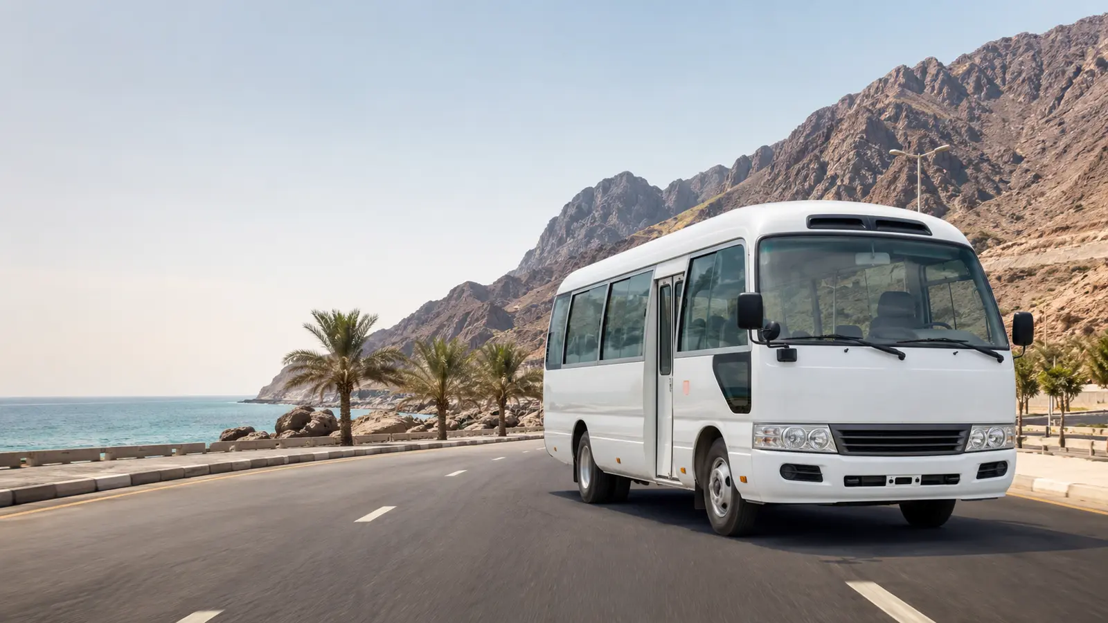Bus rental Fujairah with modern coach, east coast and Hajar Mountains