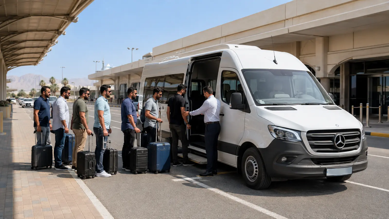 Group airport transfer bus near Ras Al Khaimah International Airport
