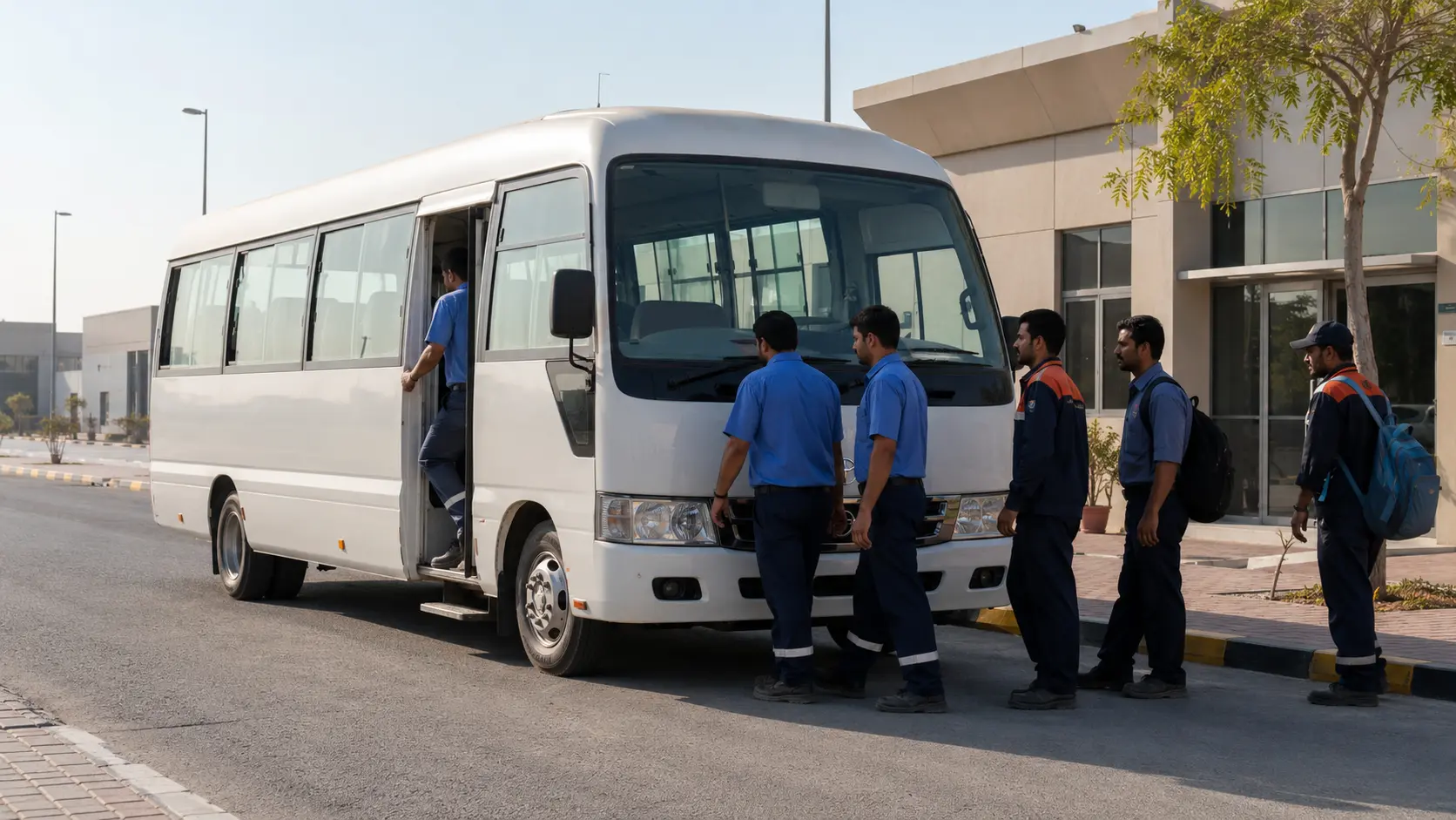 Staff buses near Umm Al Quwain Free Trade Zone and logistics area