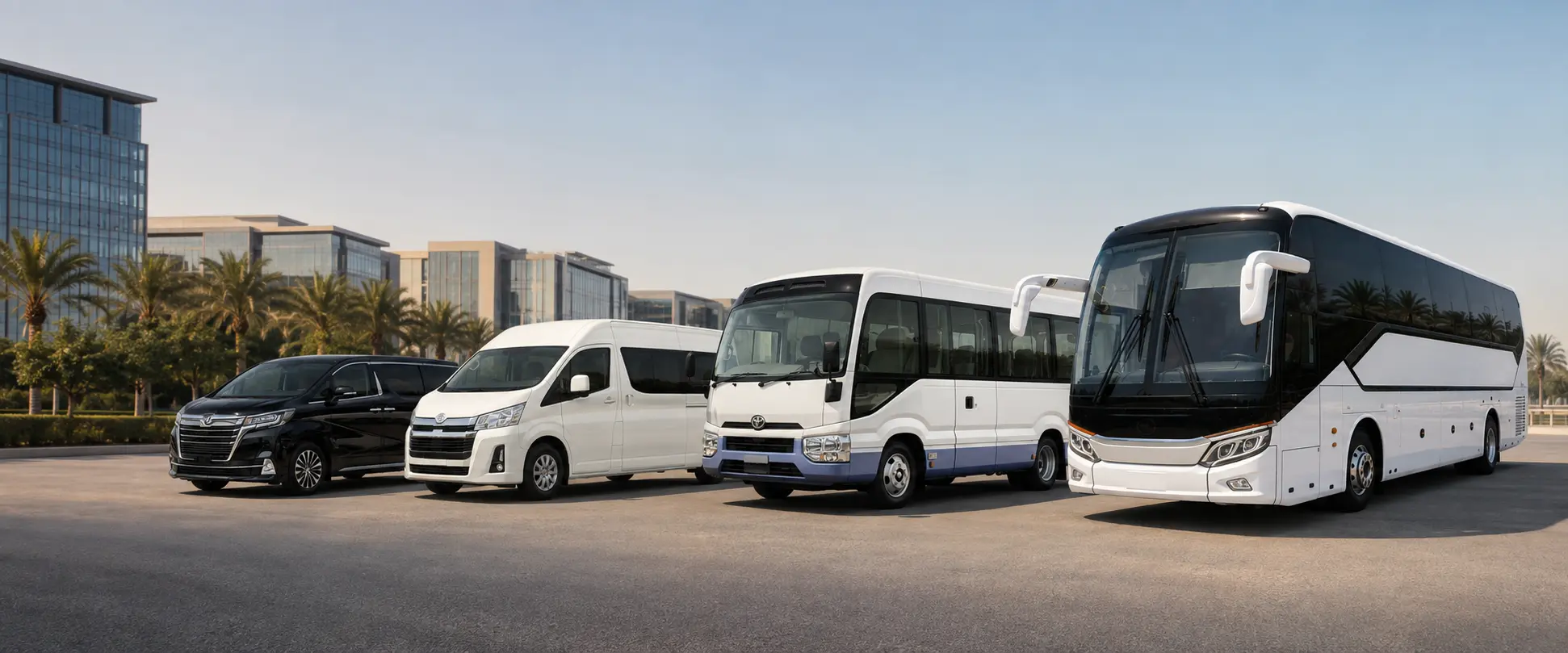 Bus World staff transport vehicle for company employee routes in Dubai