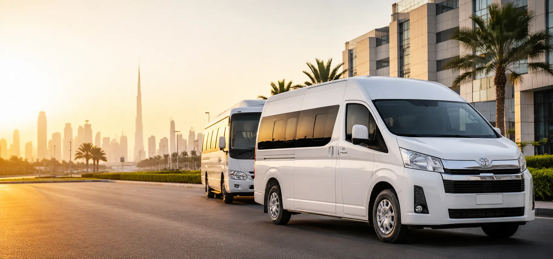 Staff transport services in Dubai with vans minibuses and buses for employee routes