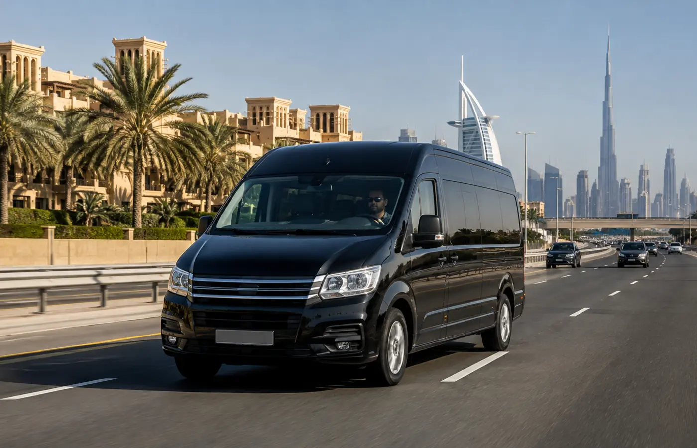 Dubai city tour route planning with private passenger transport near major city landmarks.