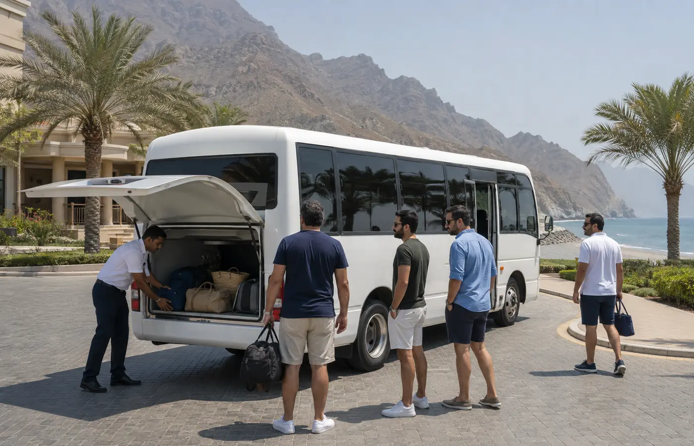 Fujairah sightseeing group near heritage and mountain scenery with private transport.